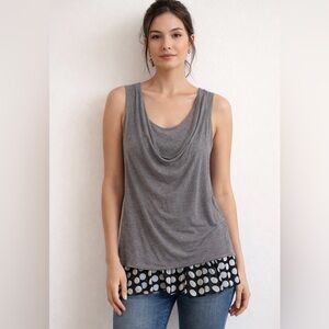 BCBG Women’s Gray Sleeveless Layered Cowl Neck Top